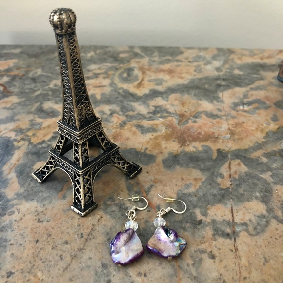 Handmade Purple and Silver Earrings - Picture 2 of 2